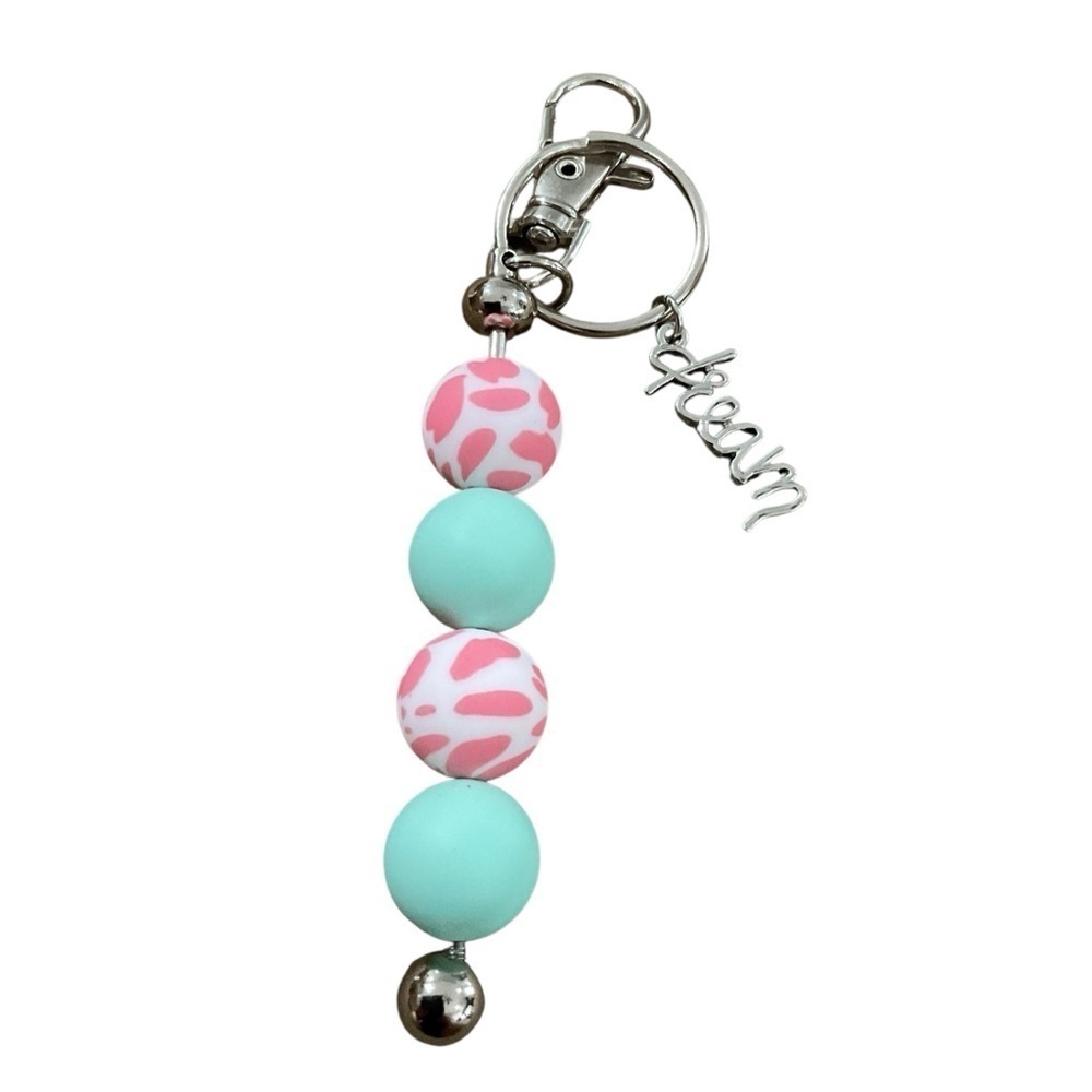 Pink and Mint Beaded Keychain / Bag Charm